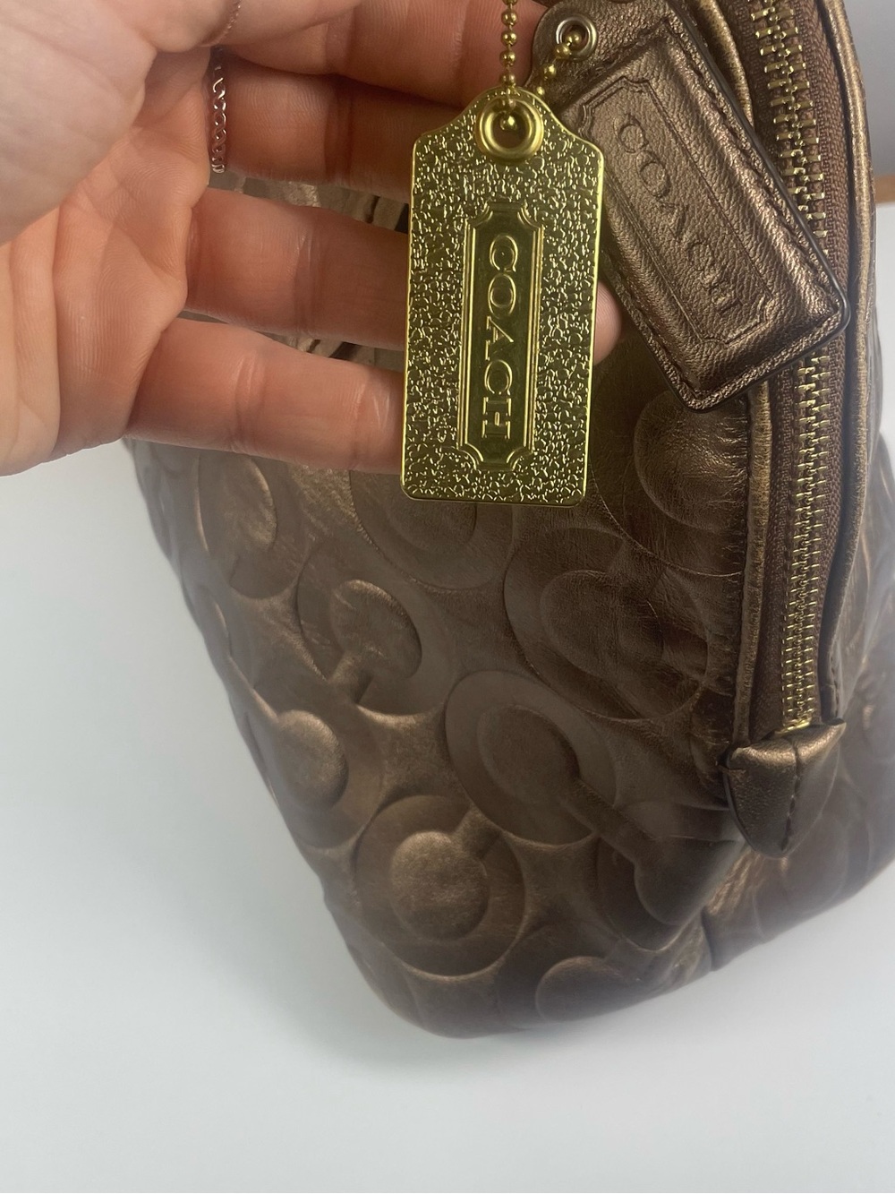 Coach Peyton Metallic Op Art Embossed Satchel - Picture 4 of 13